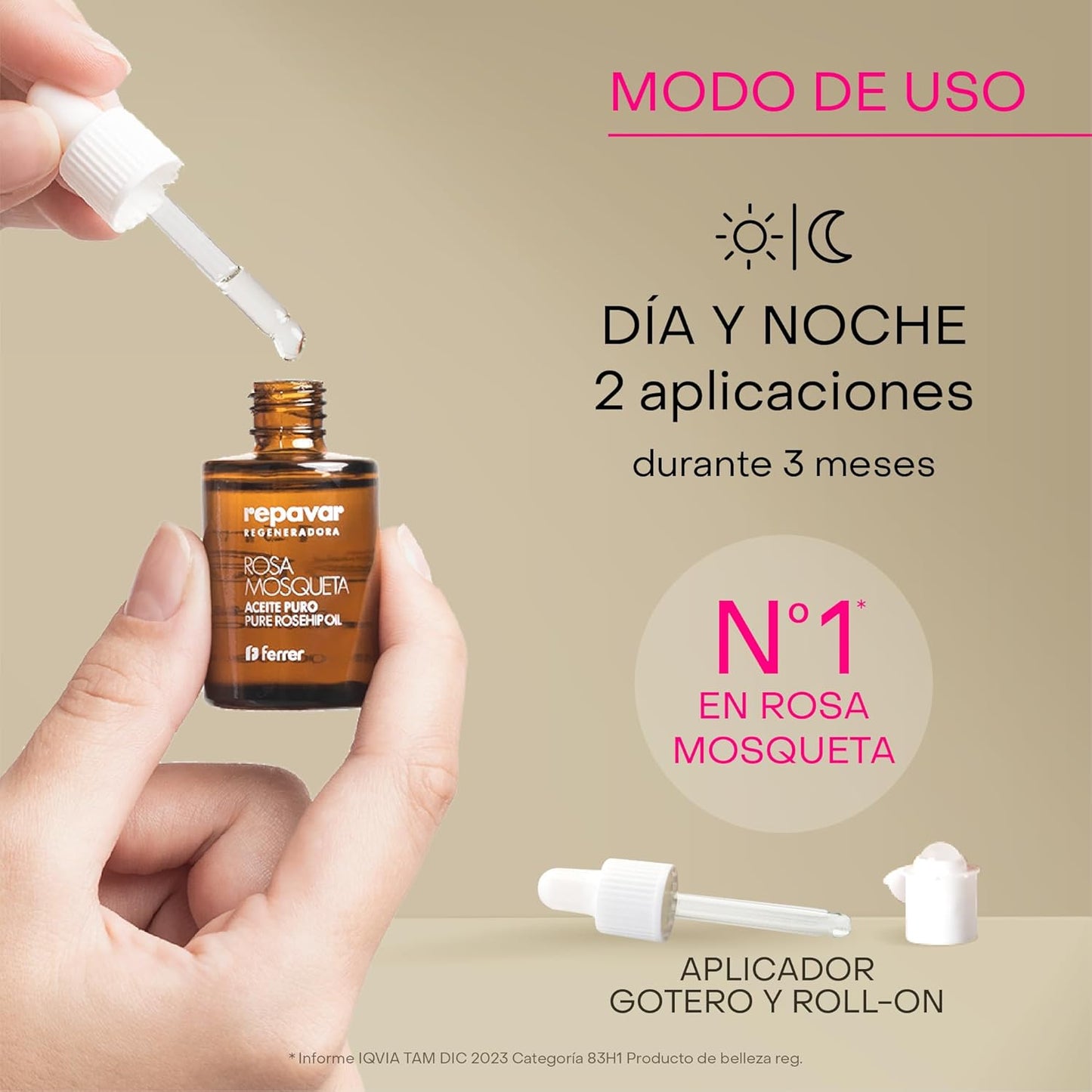 Repavar - Aceite 100% Puro Rosa Mosqueta Primera Presión en Frío, Alta capacidad Regeneradora para Cicatrices - Incluye Aplicador Roll On y Cuenta Gotas - 15 ml