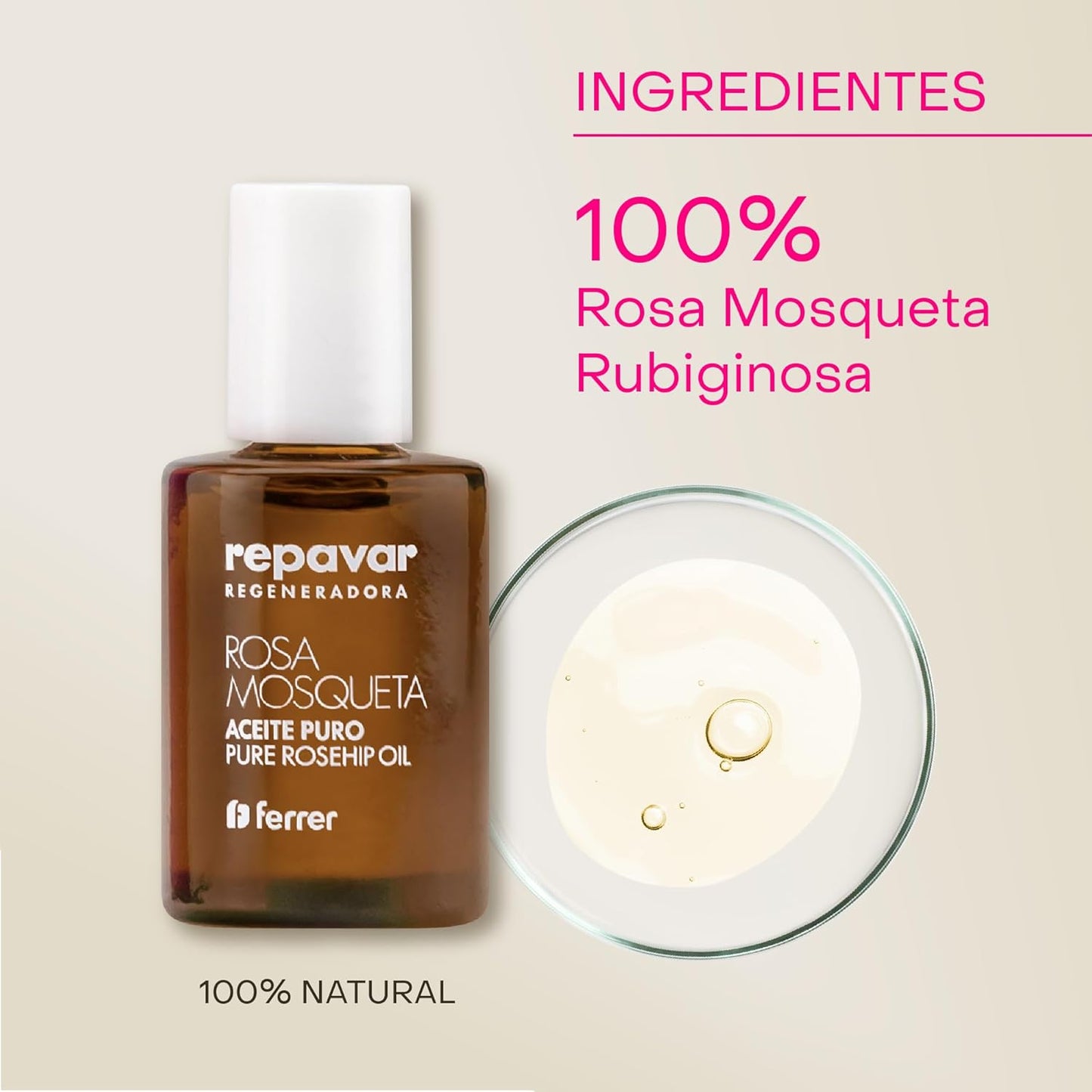 Repavar - Aceite 100% Puro Rosa Mosqueta Primera Presión en Frío, Alta capacidad Regeneradora para Cicatrices - Incluye Aplicador Roll On y Cuenta Gotas - 15 ml