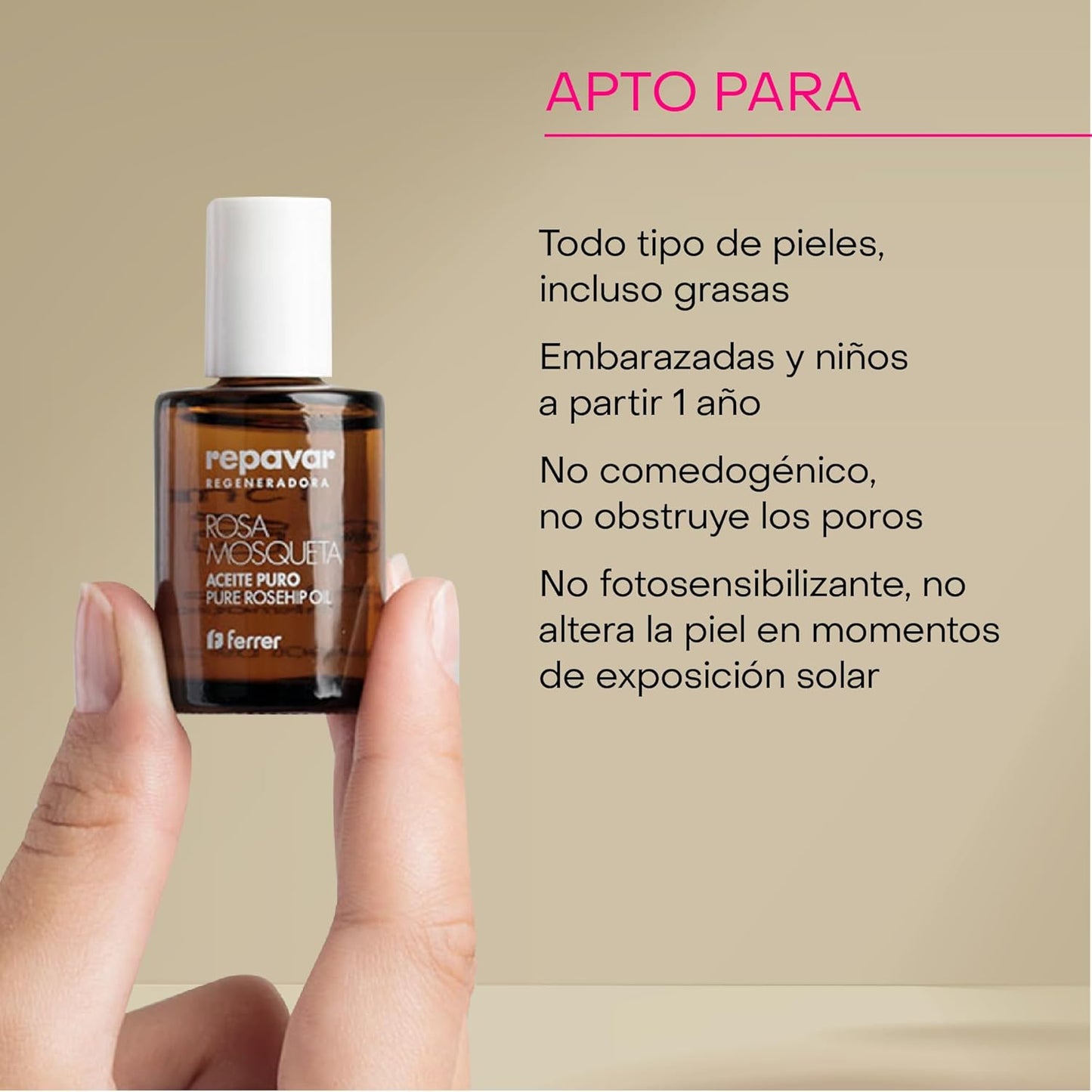Repavar - Aceite 100% Puro Rosa Mosqueta Primera Presión en Frío, Alta capacidad Regeneradora para Cicatrices - Incluye Aplicador Roll On y Cuenta Gotas - 15 ml