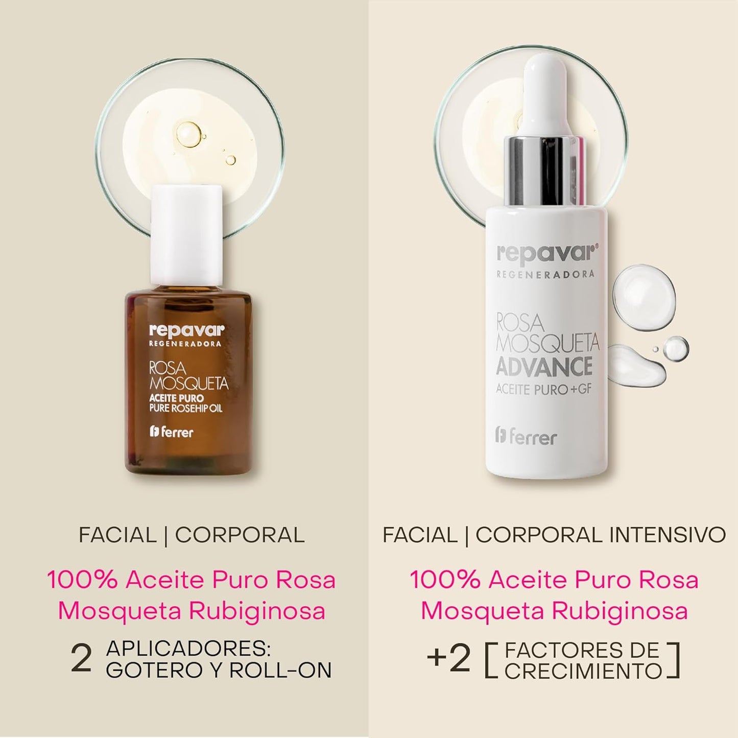 Repavar - Aceite 100% Puro Rosa Mosqueta Primera Presión en Frío, Alta capacidad Regeneradora para Cicatrices - Incluye Aplicador Roll On y Cuenta Gotas - 15 ml