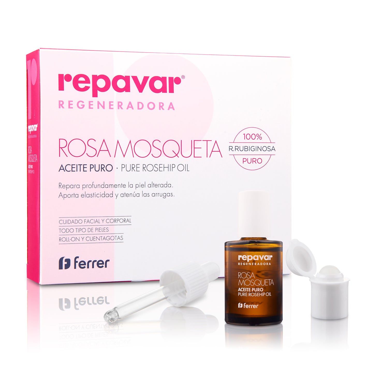 Repavar - Aceite 100% Puro Rosa Mosqueta Primera Presión en Frío, Alta capacidad Regeneradora para Cicatrices - Incluye Aplicador Roll On y Cuenta Gotas - 15 ml