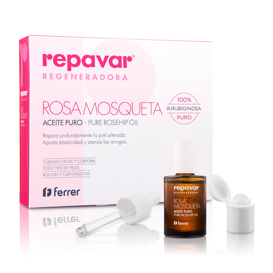 Repavar - Aceite 100% Puro Rosa Mosqueta Primera Presión en Frío, Alta capacidad Regeneradora para Cicatrices - Incluye Aplicador Roll On y Cuenta Gotas - 15 ml