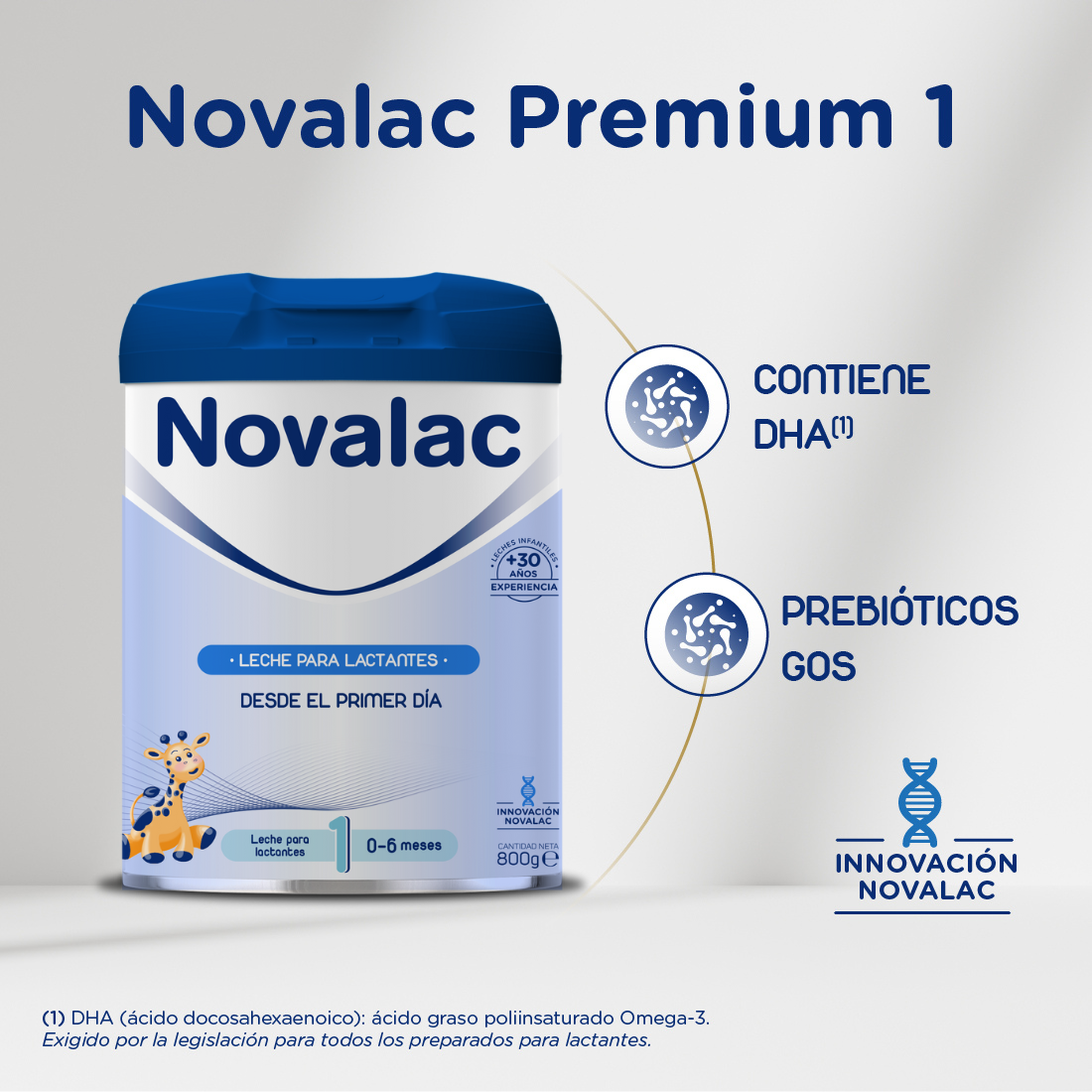 Novalac 1 Leche de Inicio 0-6 Meses con DHA, Fórmula Pediátrica - 800 g